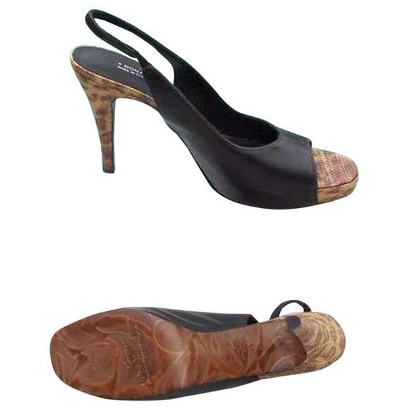 Donald Pliner Black Leather Shoe New Congo Raffia Open Toe Sandal $265 NIB - Picture 4 of 4